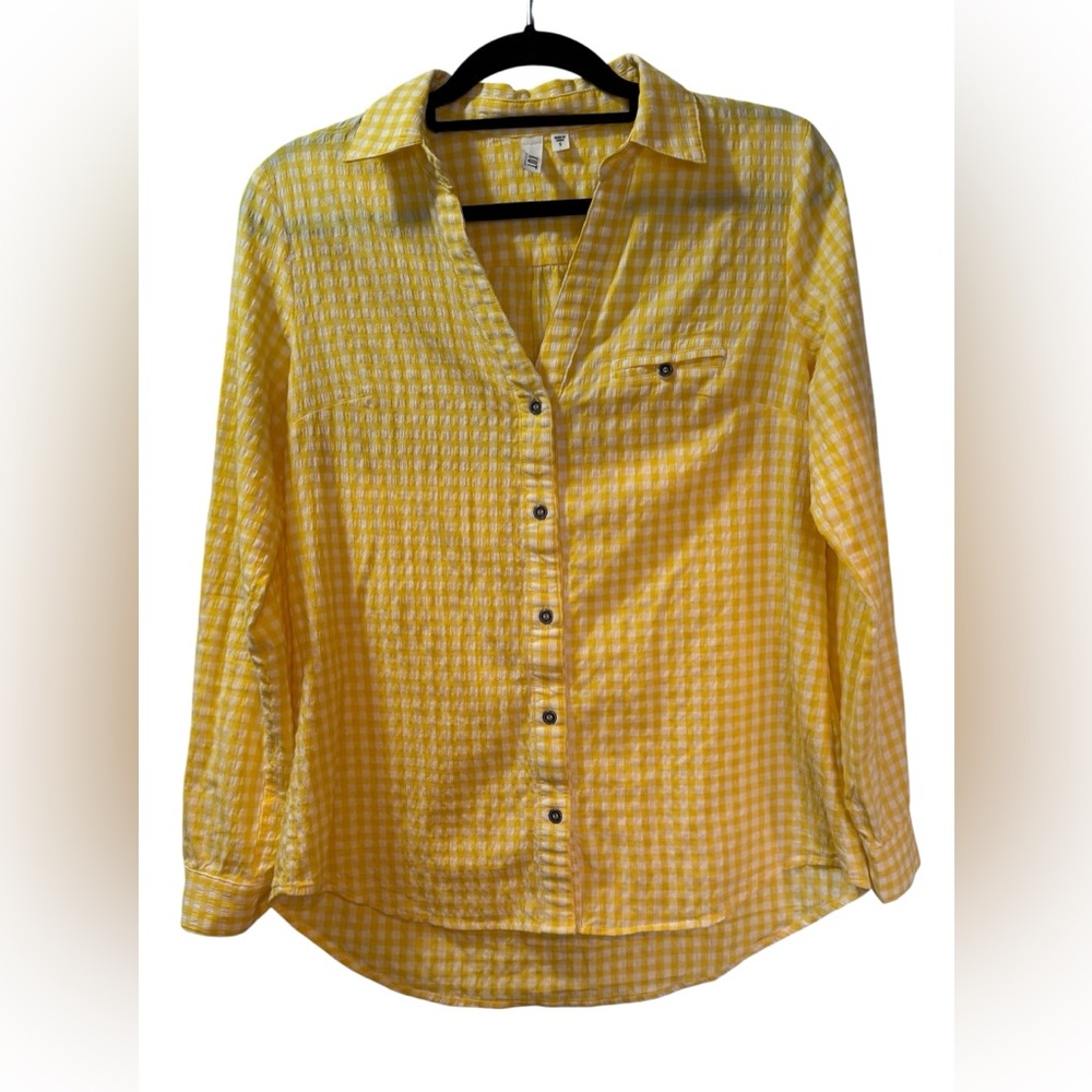 KUT From The Kloth Yellow Gingham Button Front Shirt Small